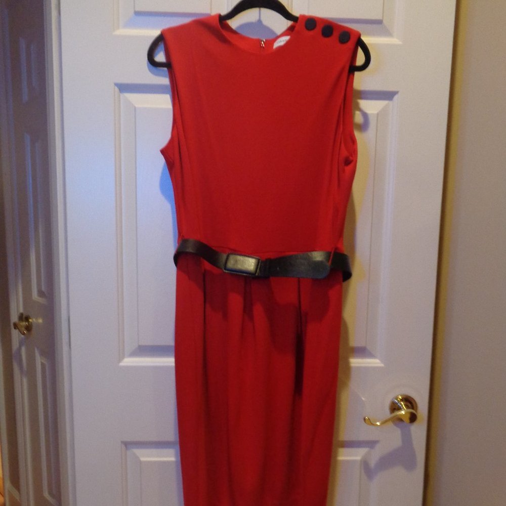 Dress by Calvin Klein   Be the Lady in Red!  NWT w/ black buttons and belt